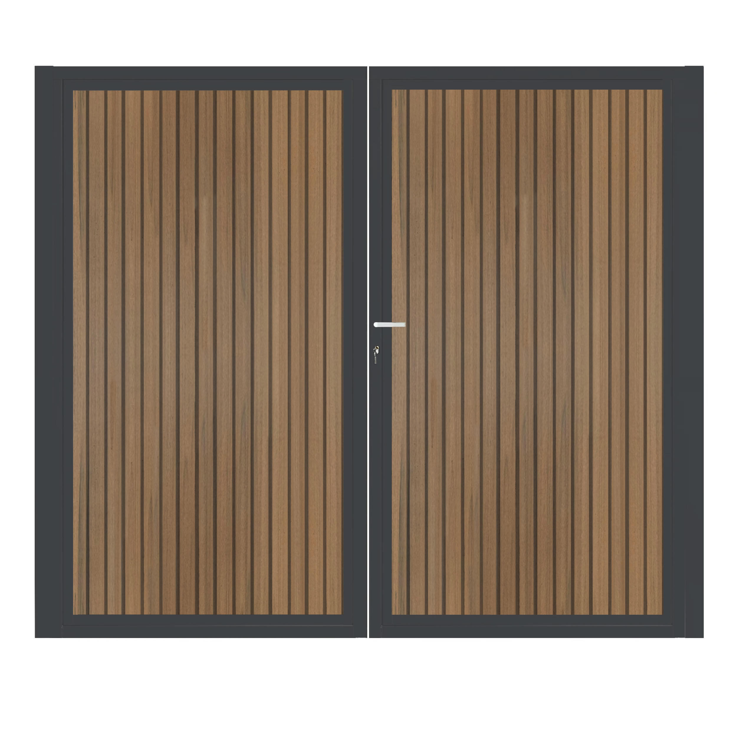 CompoGarden composiet dubbele poort Teak Rhombus verticaal met antraciet stalen poortframe - 300 x 185 cm 
