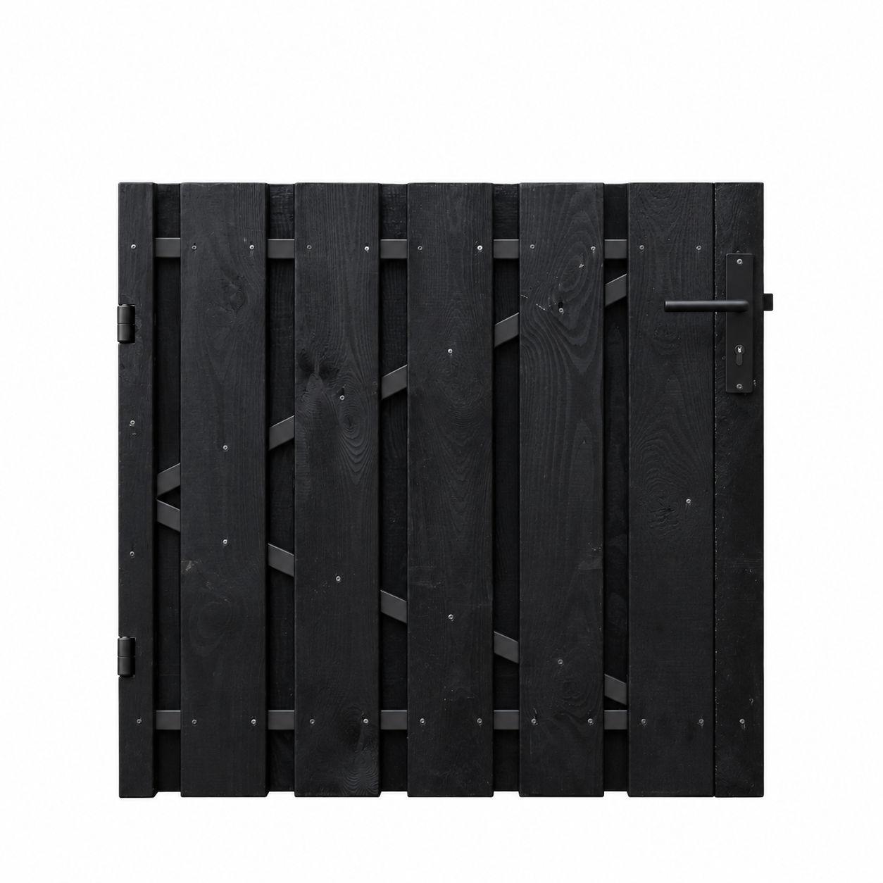 Zwart gespoten tuindeur laag met gepoedercoat frame  