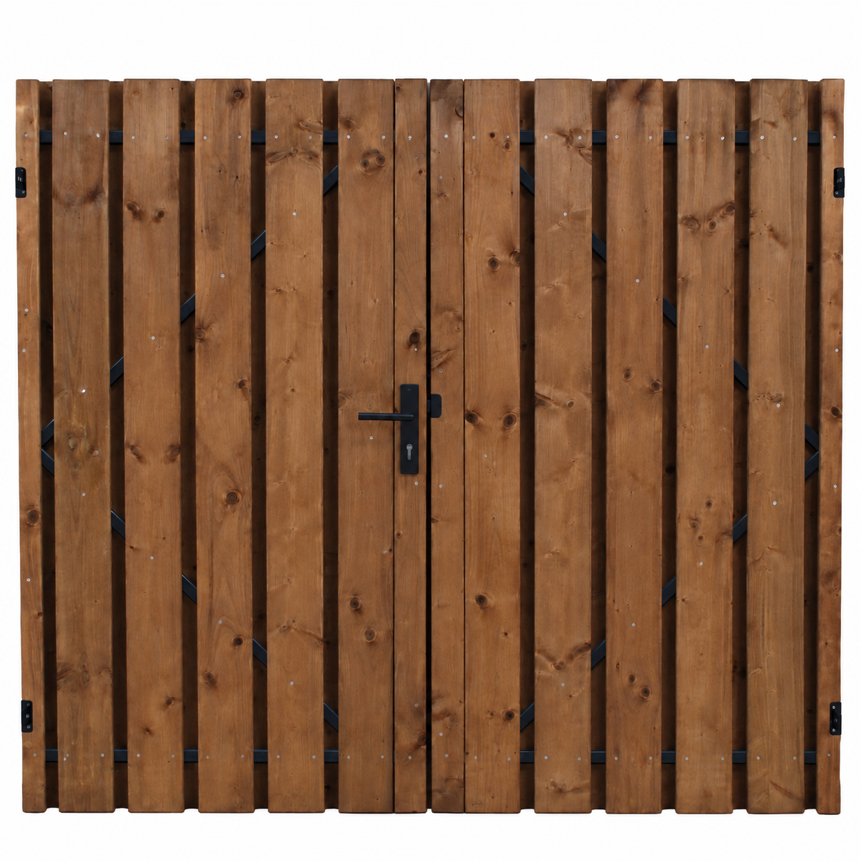 Bruin geïmpregneerde dubbele tuindeur met gepoedercoat frame  