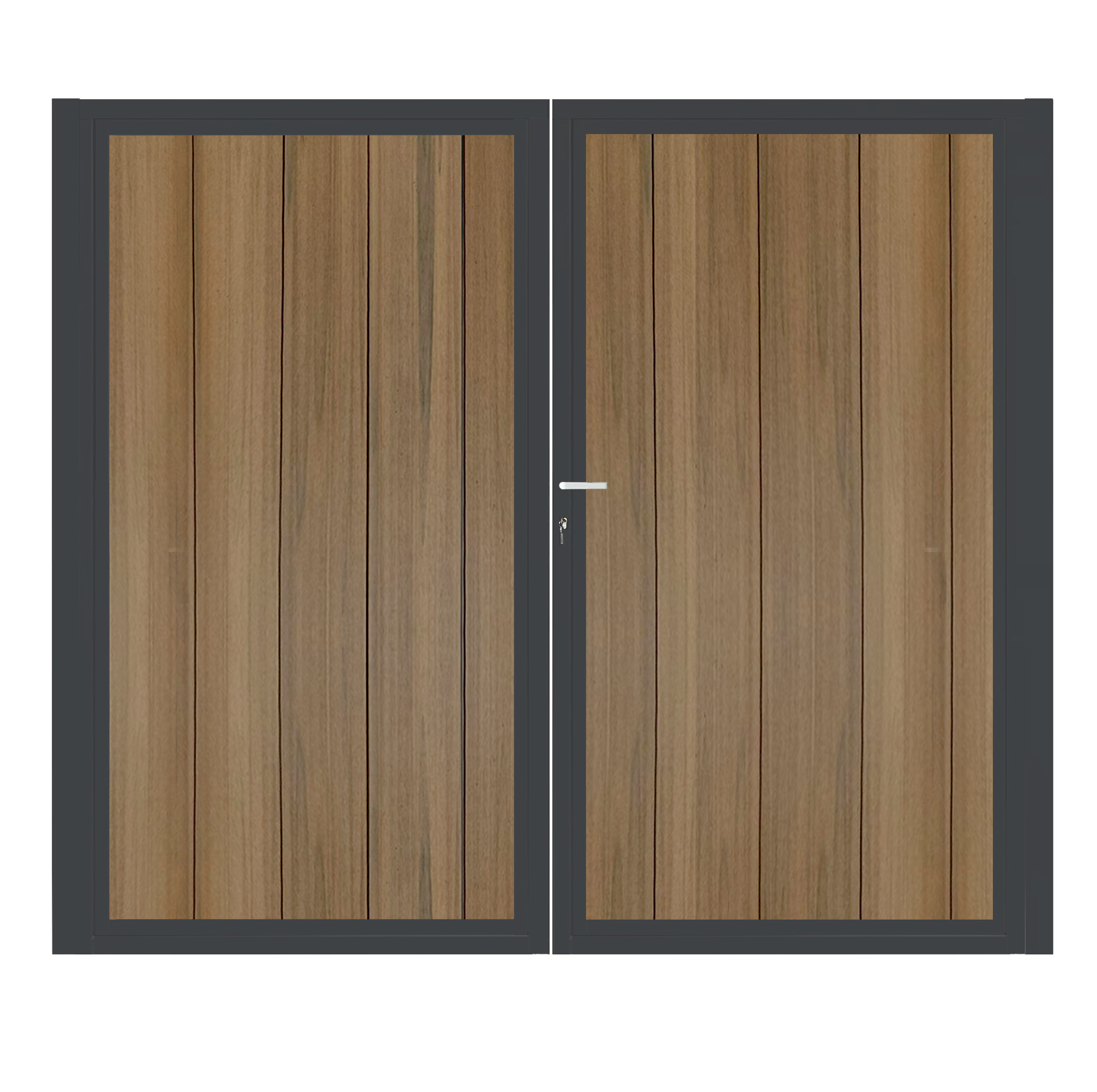 CompoGarden composiet dubbele poort Teak Geborsteld verticaal met antraciet stalen poortframe - 300 x 185 cm