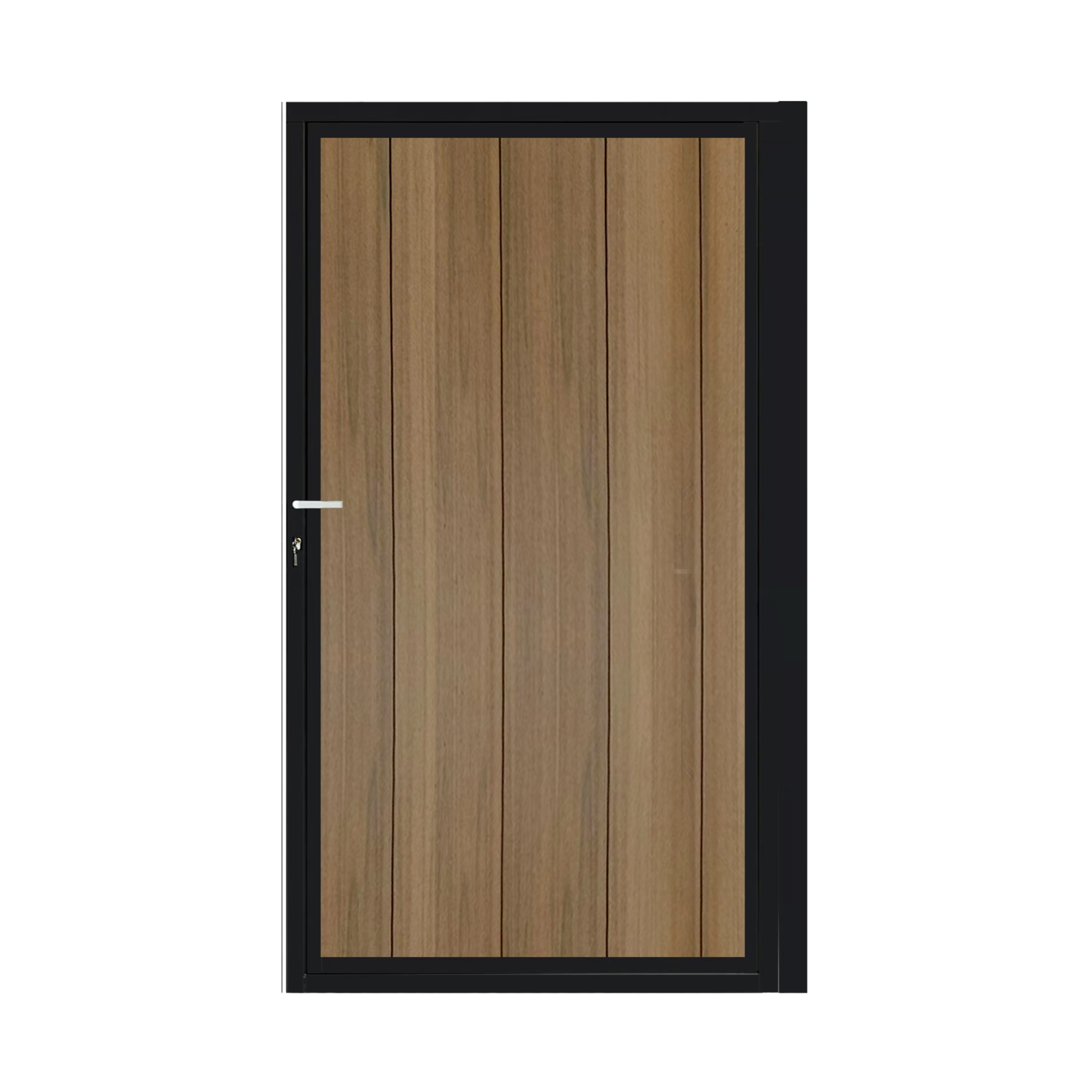 CompoGarden composiet poort Teak Geborsteld verticaal met zwart aluminium poortframe  
