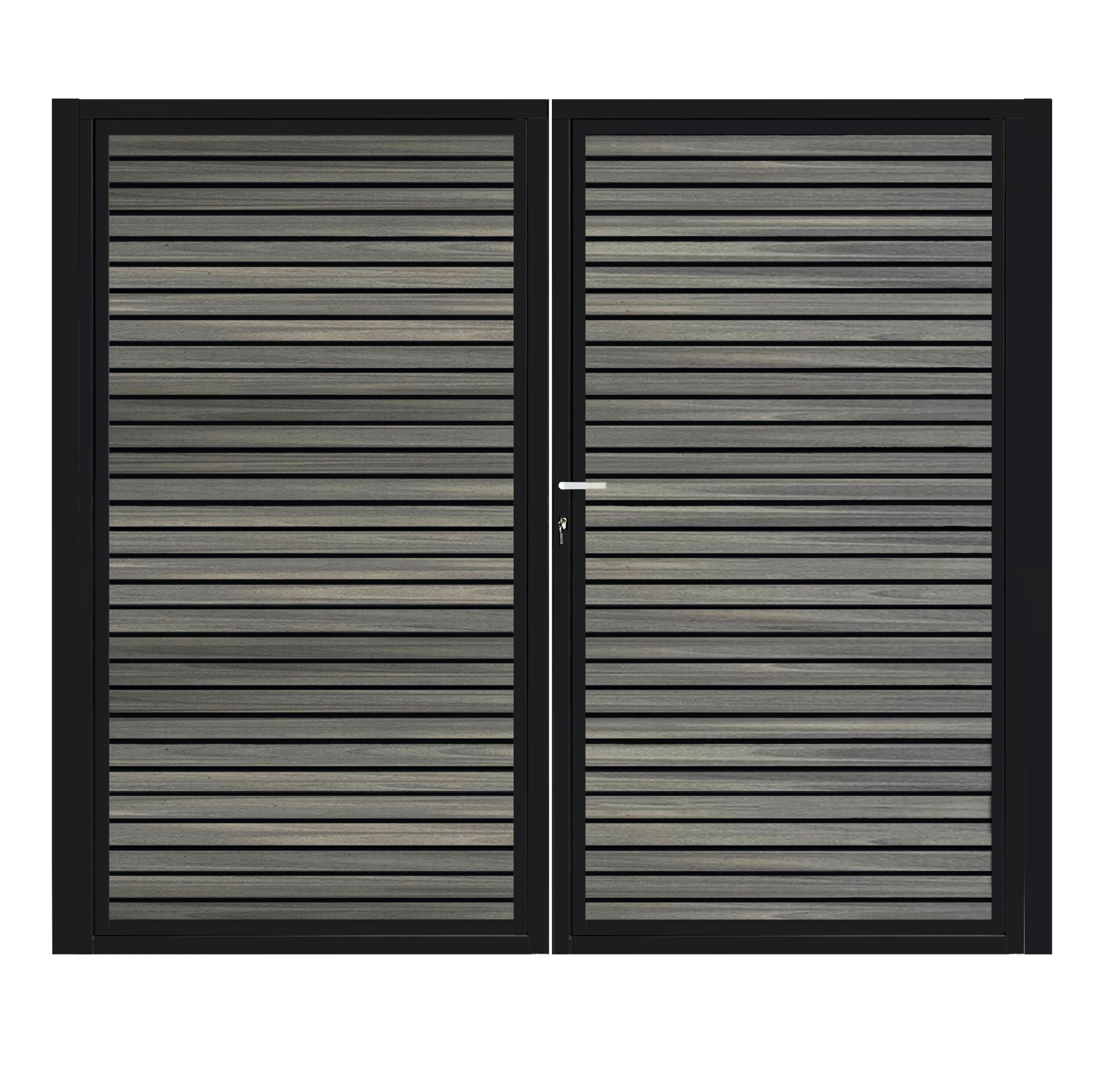 CompoGarden composiet dubbele poort Antraciet Rhombus Schaduw horizontaal met zwart stalen poortframe - 300 x 185 cm