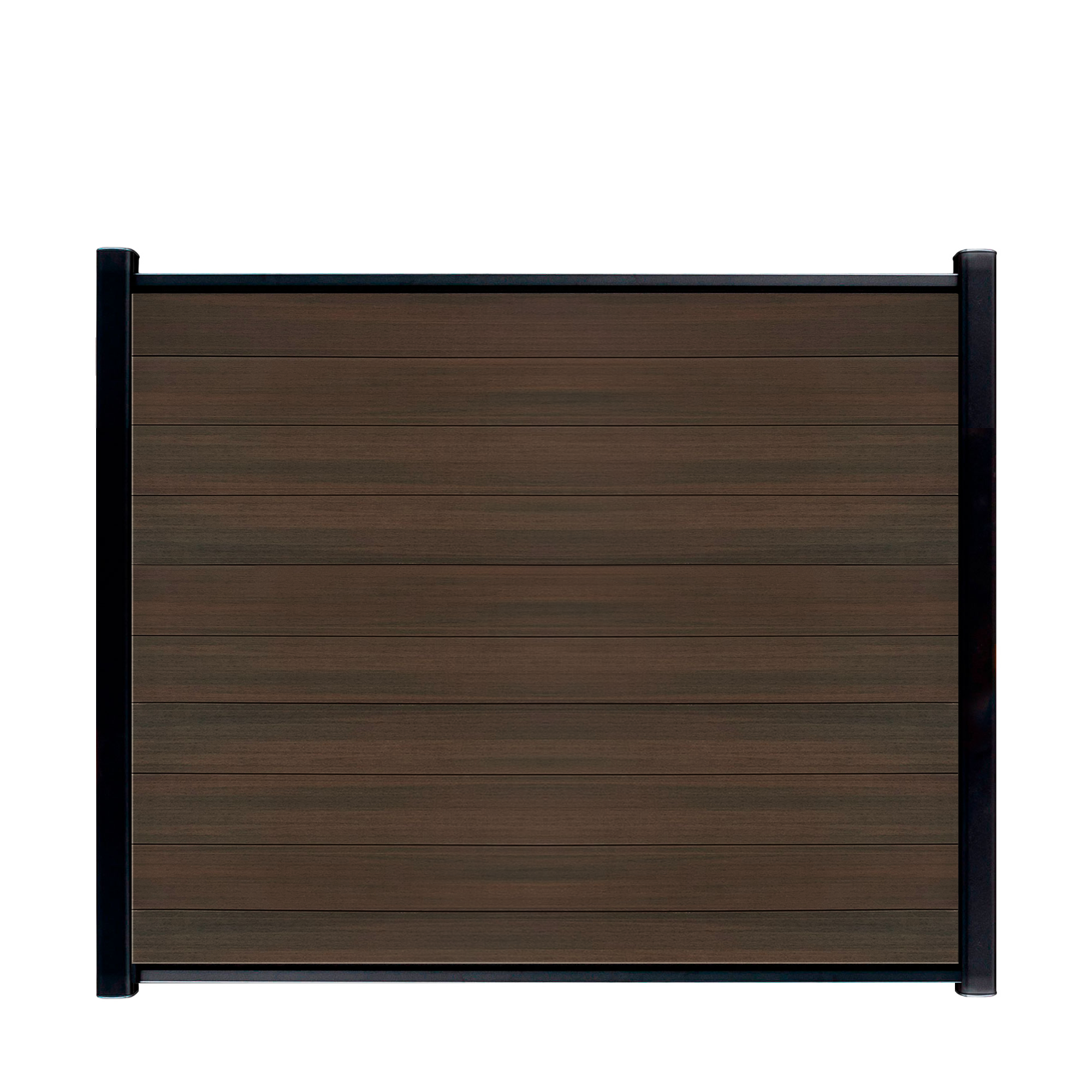 CompoLine composiet scherm Donkerbruin Rhombus Geborsteld horizontaal met zwarte profielen - 180 x 184 cm