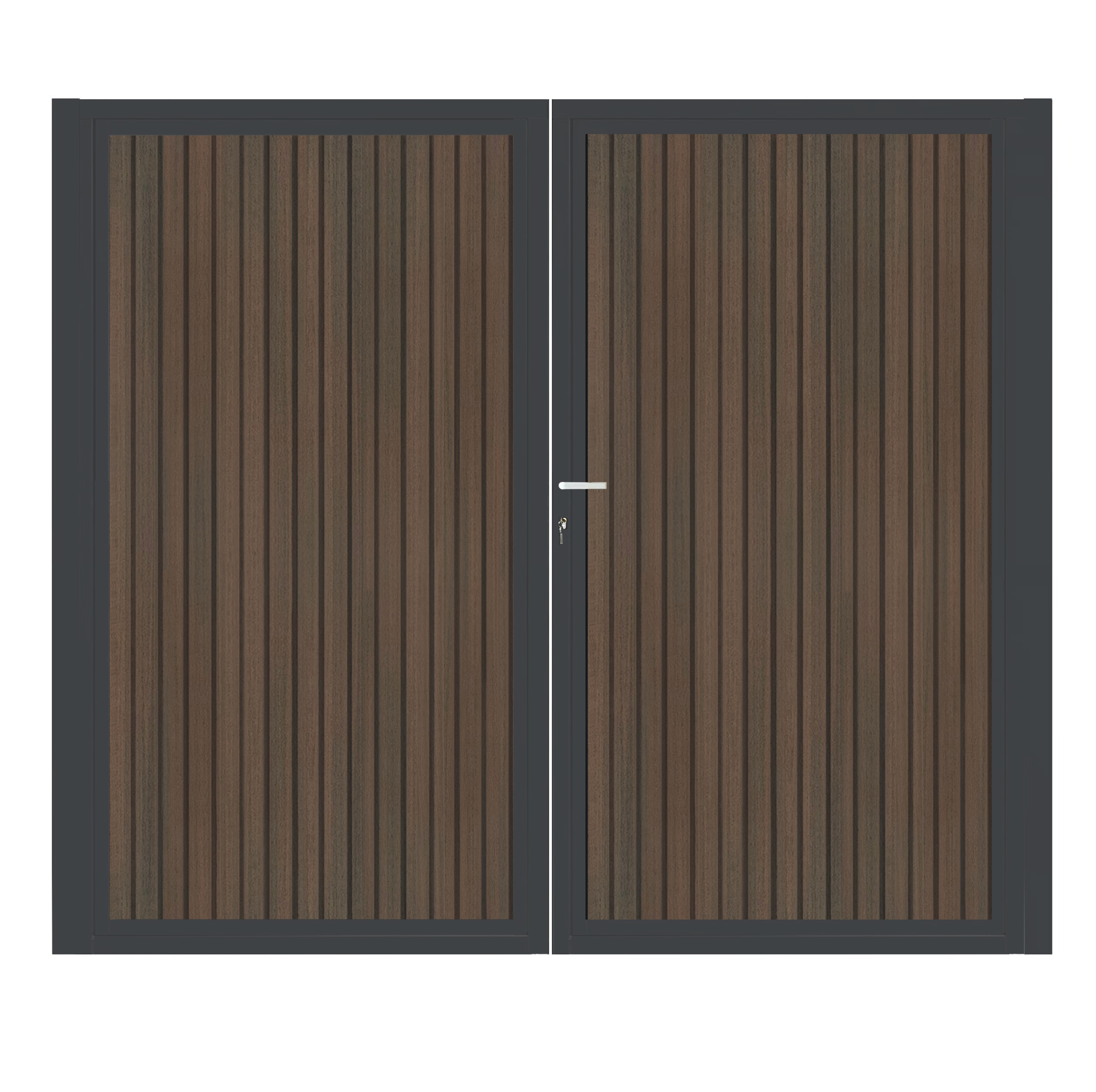 CompoGarden composiet dubbele poort Donkerbruin Rhombus verticaal met antraciet stalen poortframe - 300 x 185 cm 