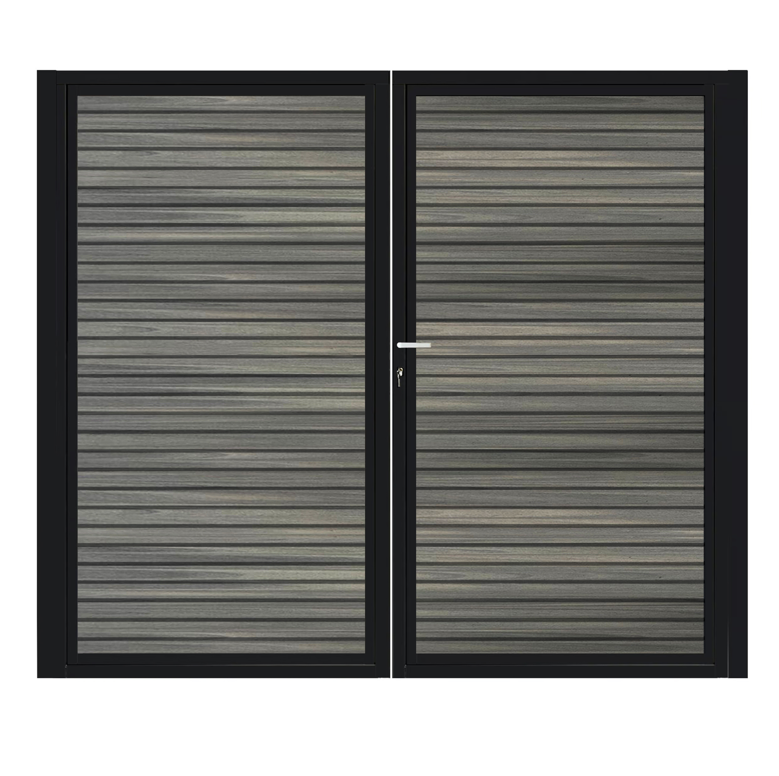 CompoGarden composiet dubbele poort Antraciet Rhombus horizontaal met zwart stalen poortframe - 300 x 185 cm 