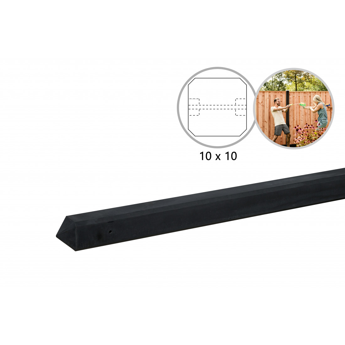 Beton tussenpaal antraciet gecoat - 10 x 10 x 180 cm