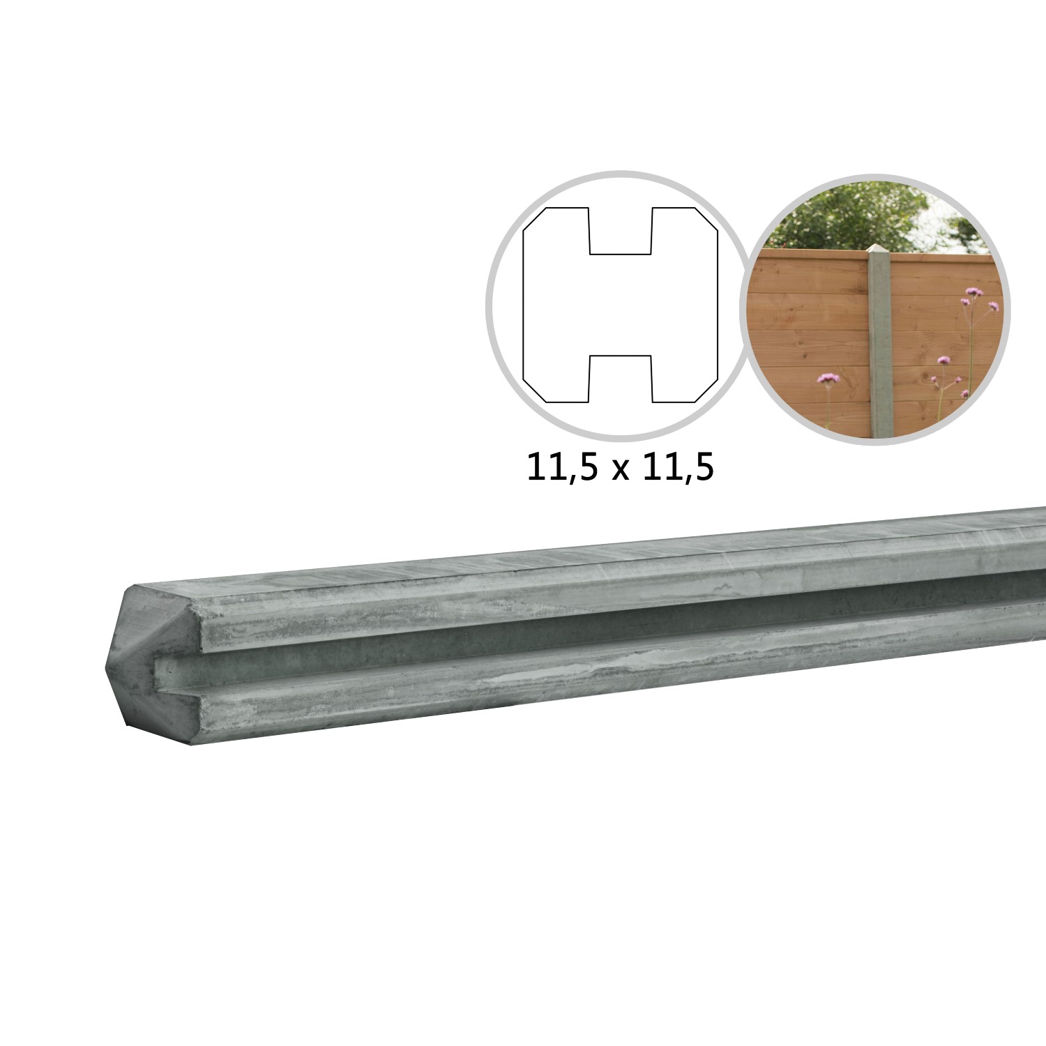 Beton tussenpaal met sleuf grijs - 11,5 x 11,5 x 278cm