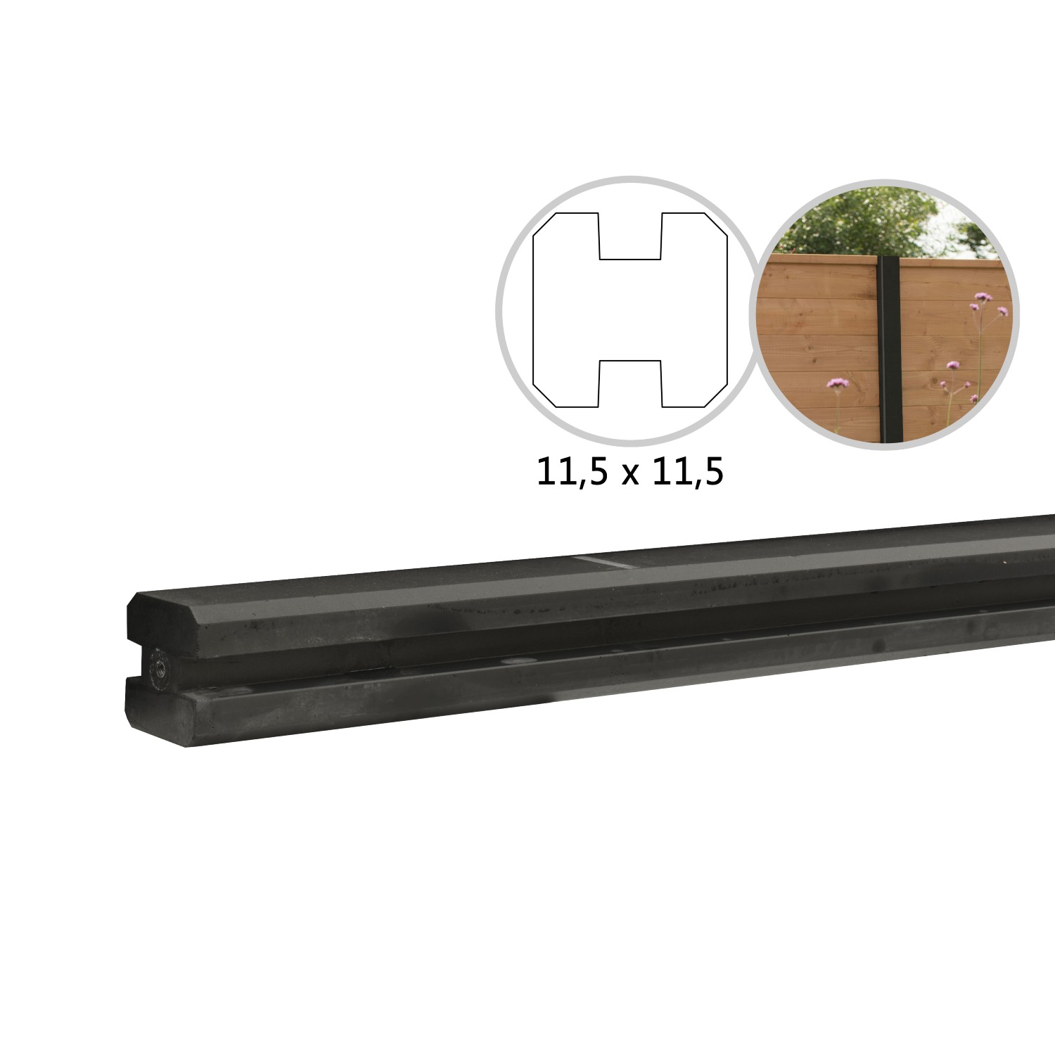 Beton tussenpaal met sleuf antraciet gecoat - 11,5 x 11,5 x 277cm