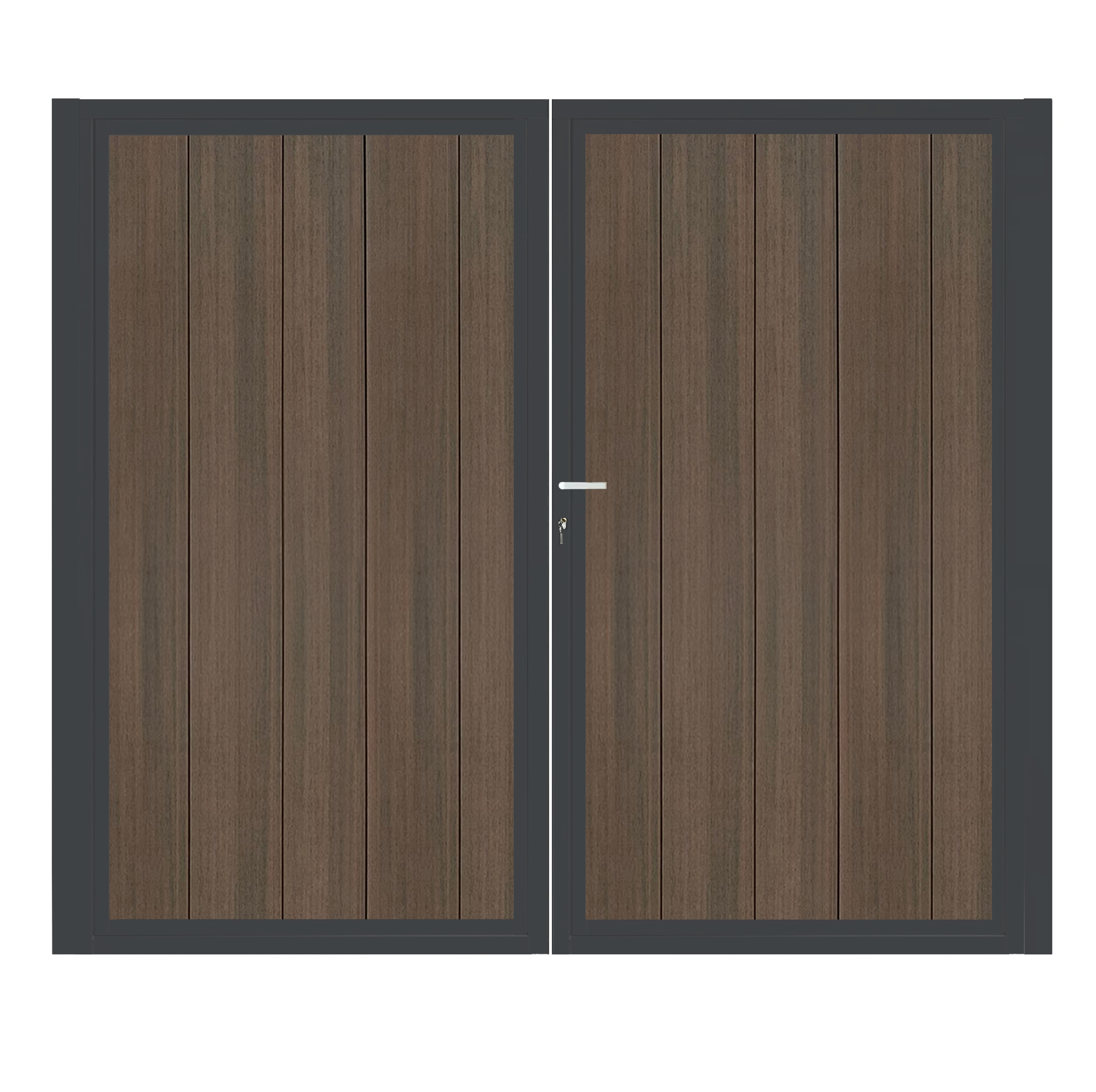 CompoGarden composiet dubbele poort Donkerbruin Geborsteld verticaal met antraciet stalen poortframe - 300 x 185 cm