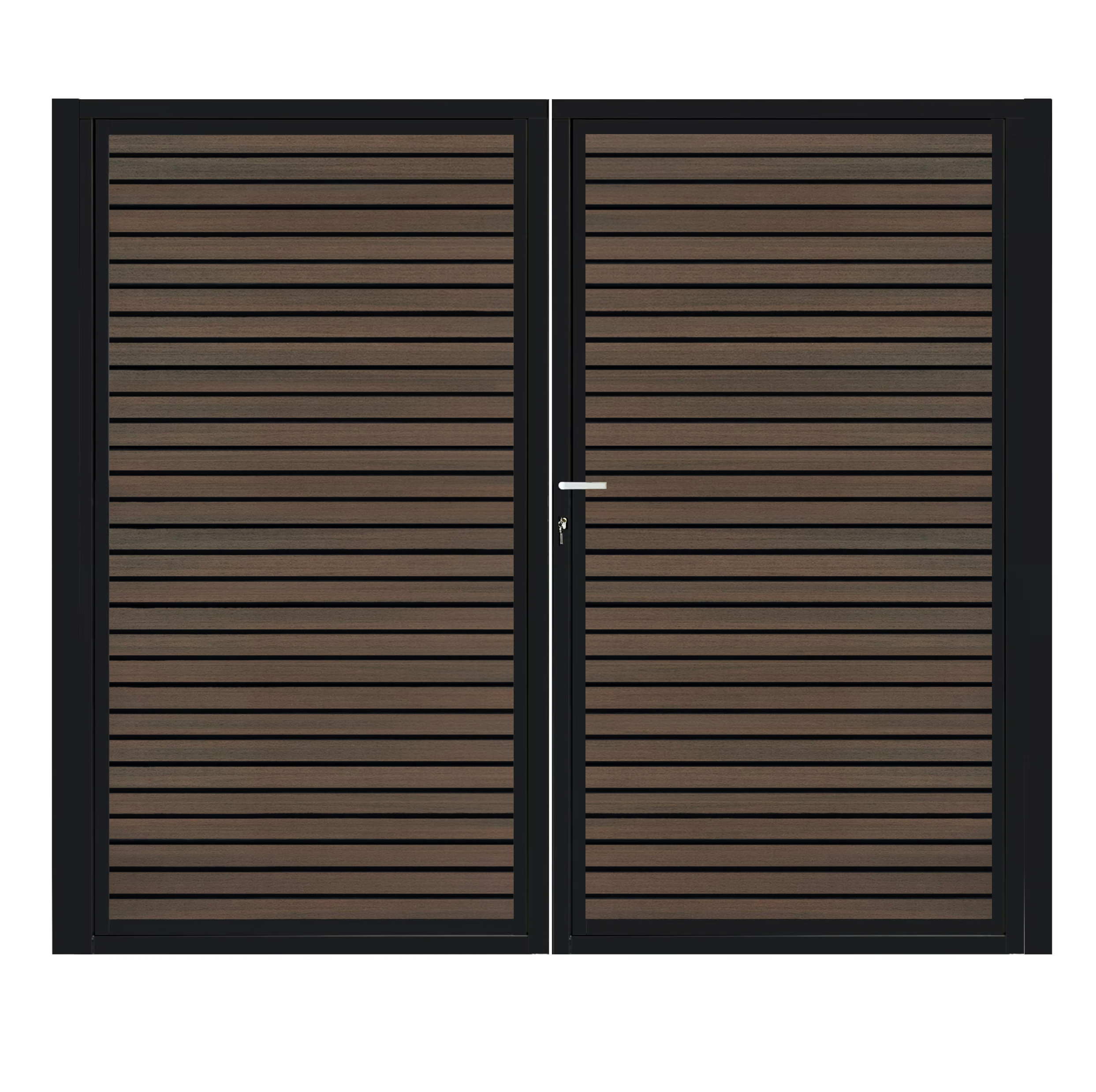CompoGarden composiet dubbele poort Donkerbruin Rhombus Schaduw horizontaal met zwart stalen poortframe - 300 x 185 cm