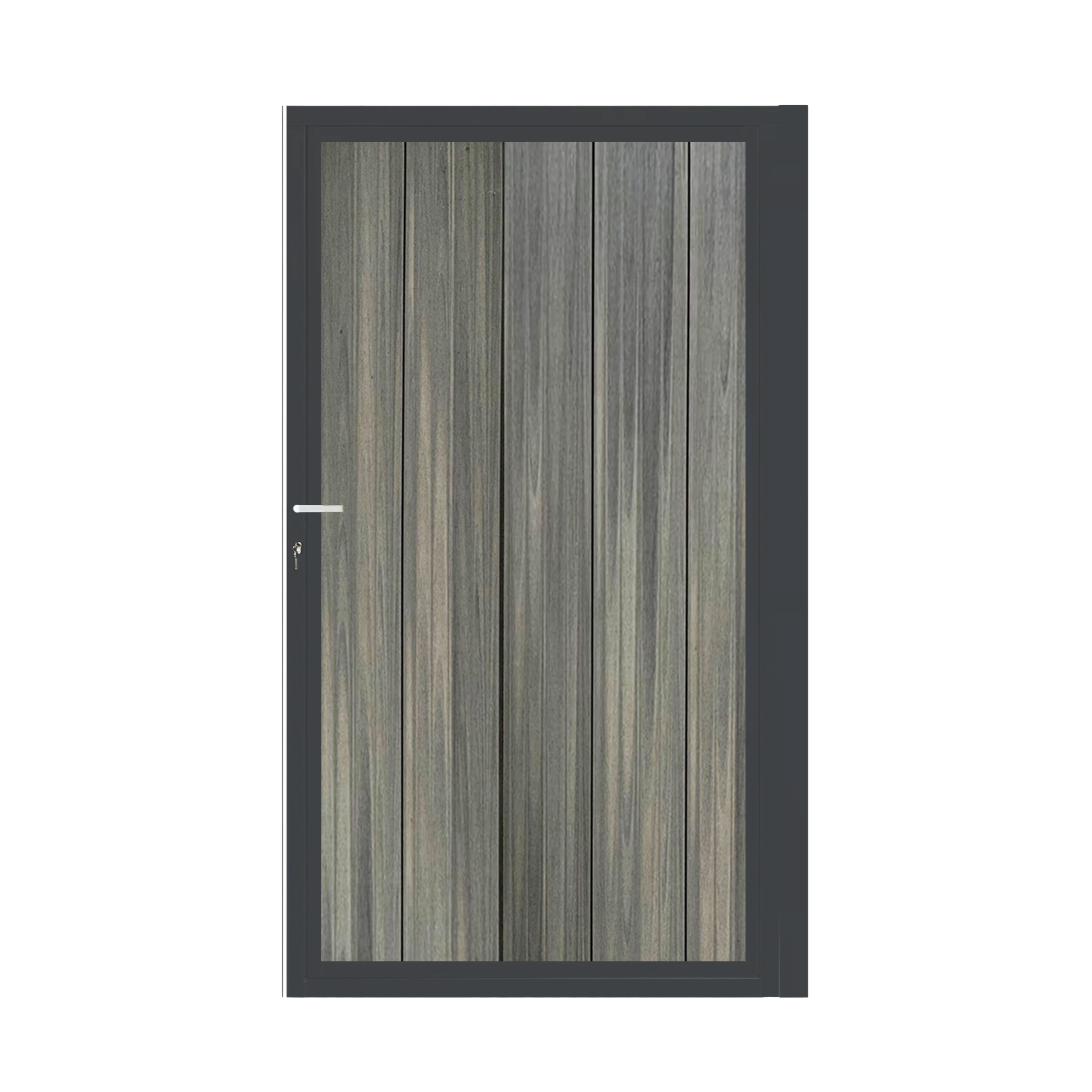 CompoGarden composiet poort Antraciet Geborsteld verticaal met antraciet aluminium poortframe 