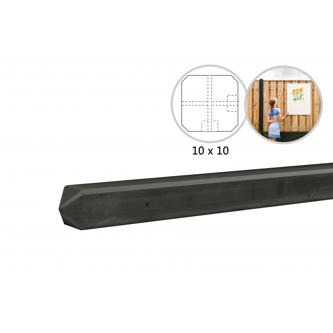 Beton hoekpaal antraciet ongecoat rotsmotief - 10 x 10 x 280 cm