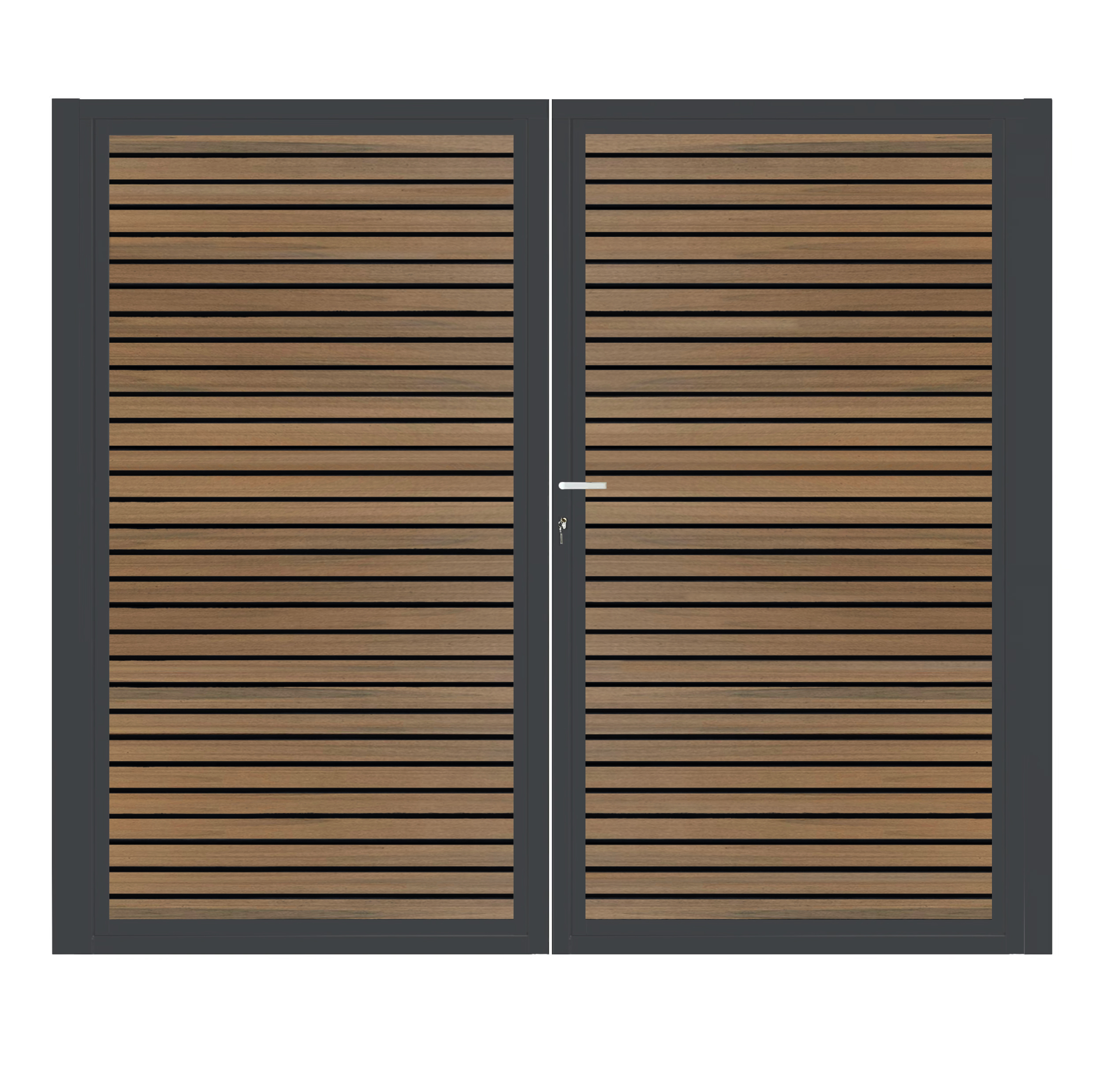 CompoGarden composiet dubbele poort Teak Rhombus Schaduw horizontaal met antraciet stalen poortframe - 300 x 185 cm