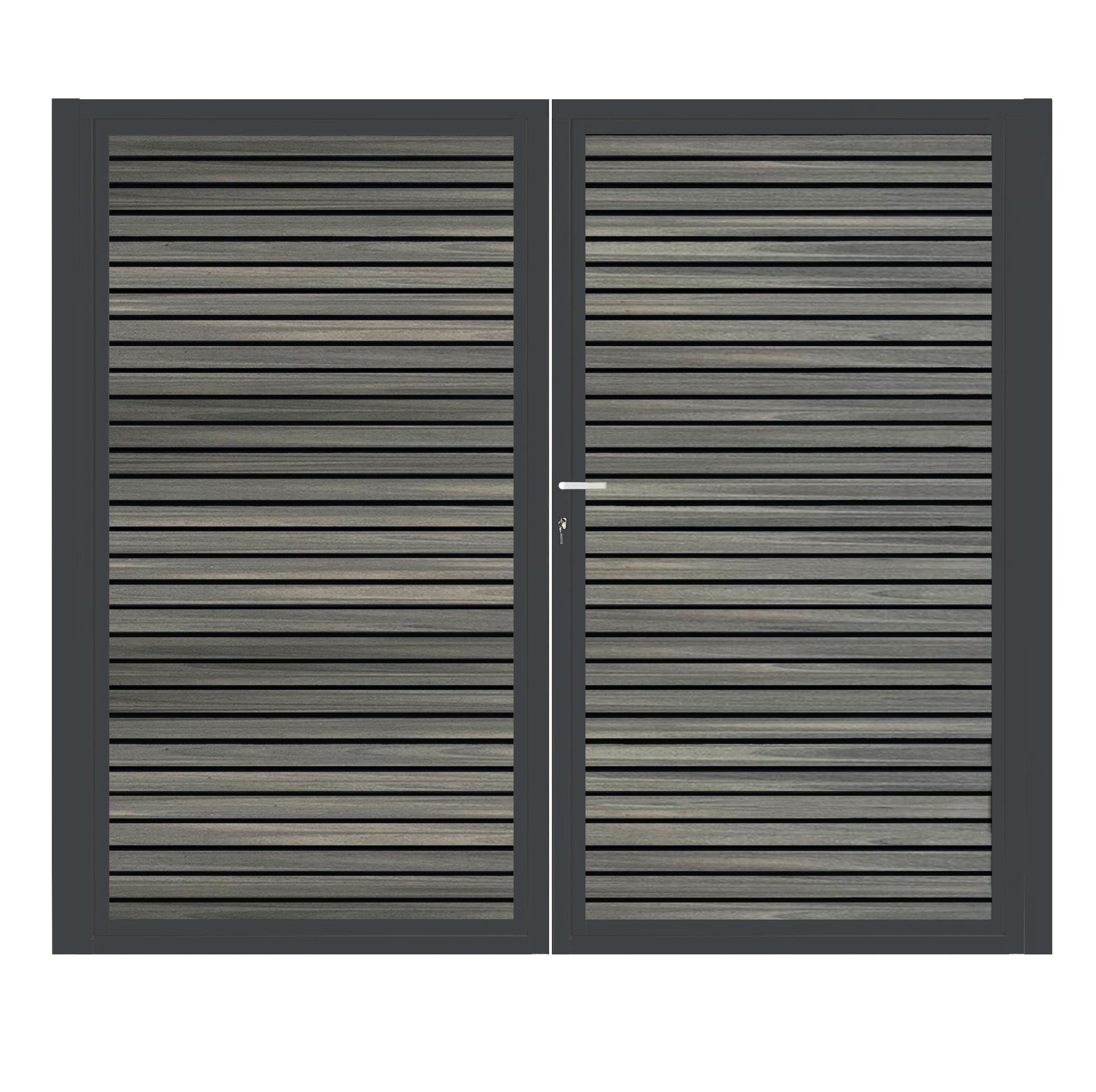CompoGarden composiet dubbele poort Antraciet Rhombus Schaduw horizontaal met antraciet stalen poortframe - 300 x 185 cm