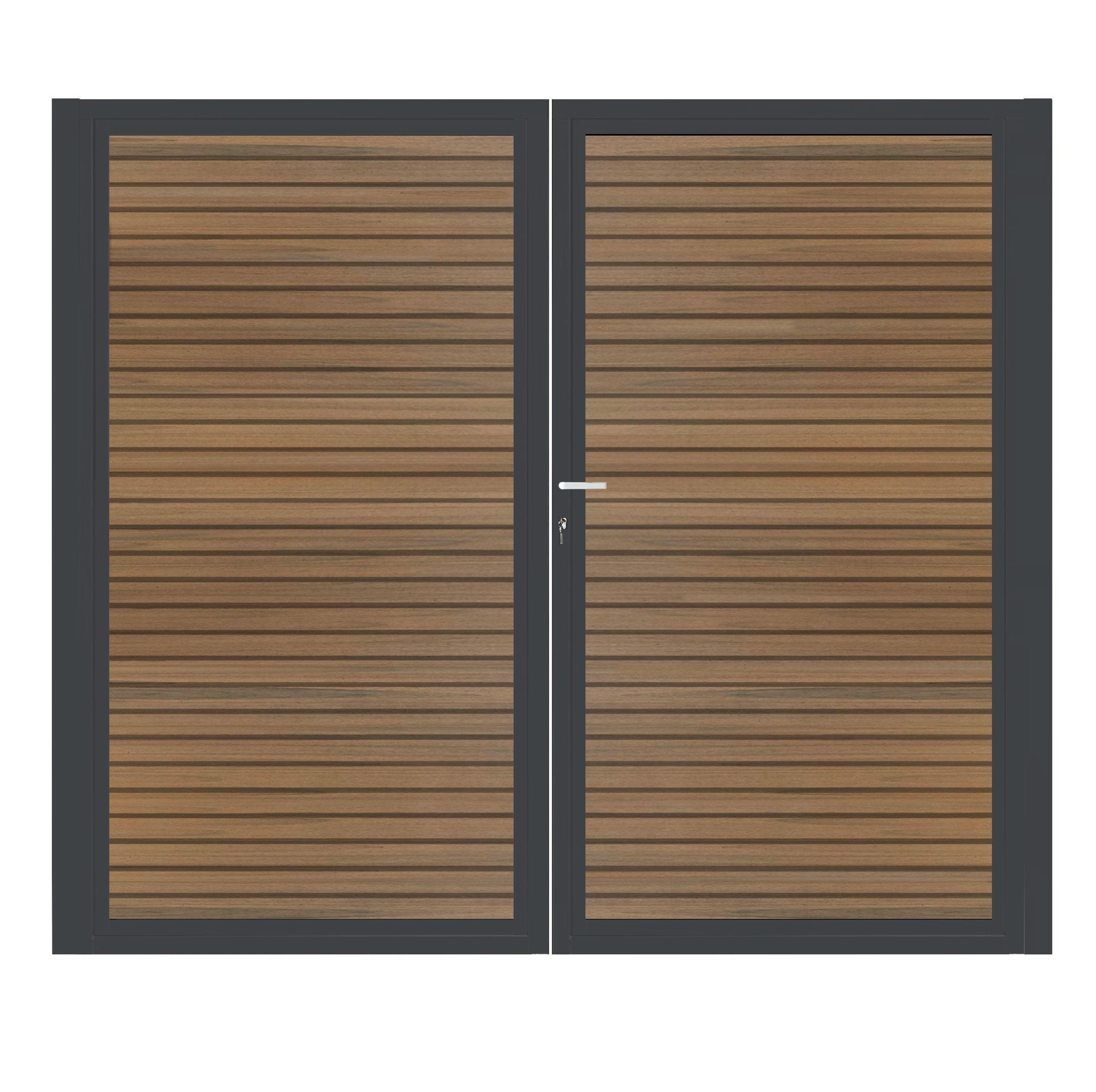 CompoGarden composiet dubbele poort Teak Rhombus horizontaal met antraciet stalen poortframe - 300 x 185 cm 