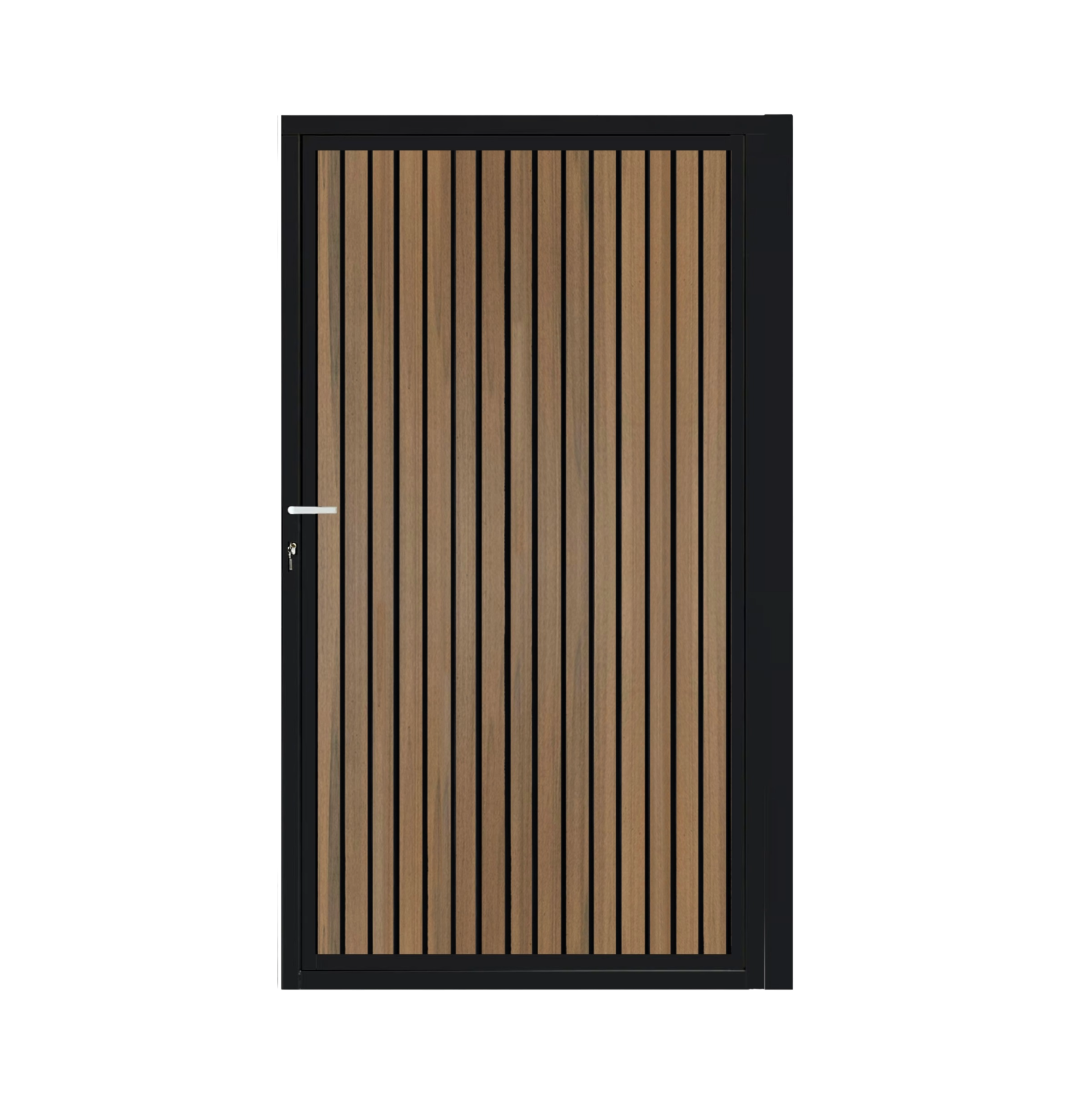 CompoGarden composiet poort Teak Rhombus Schaduw verticaal met zwart stalen poortframe - 100 x 185 cm 