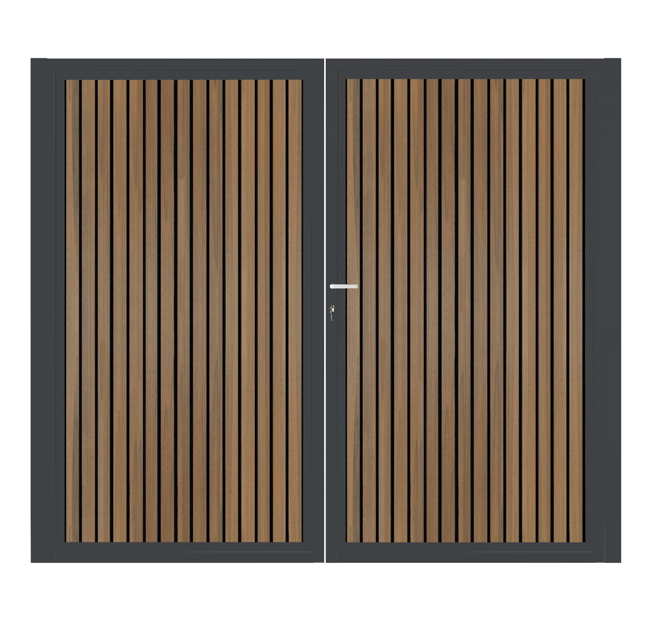 CompoGarden composiet dubbele poort Teak Rhombus Schaduw verticaal met antraciet stalen poortframe - 300 x 185 cm