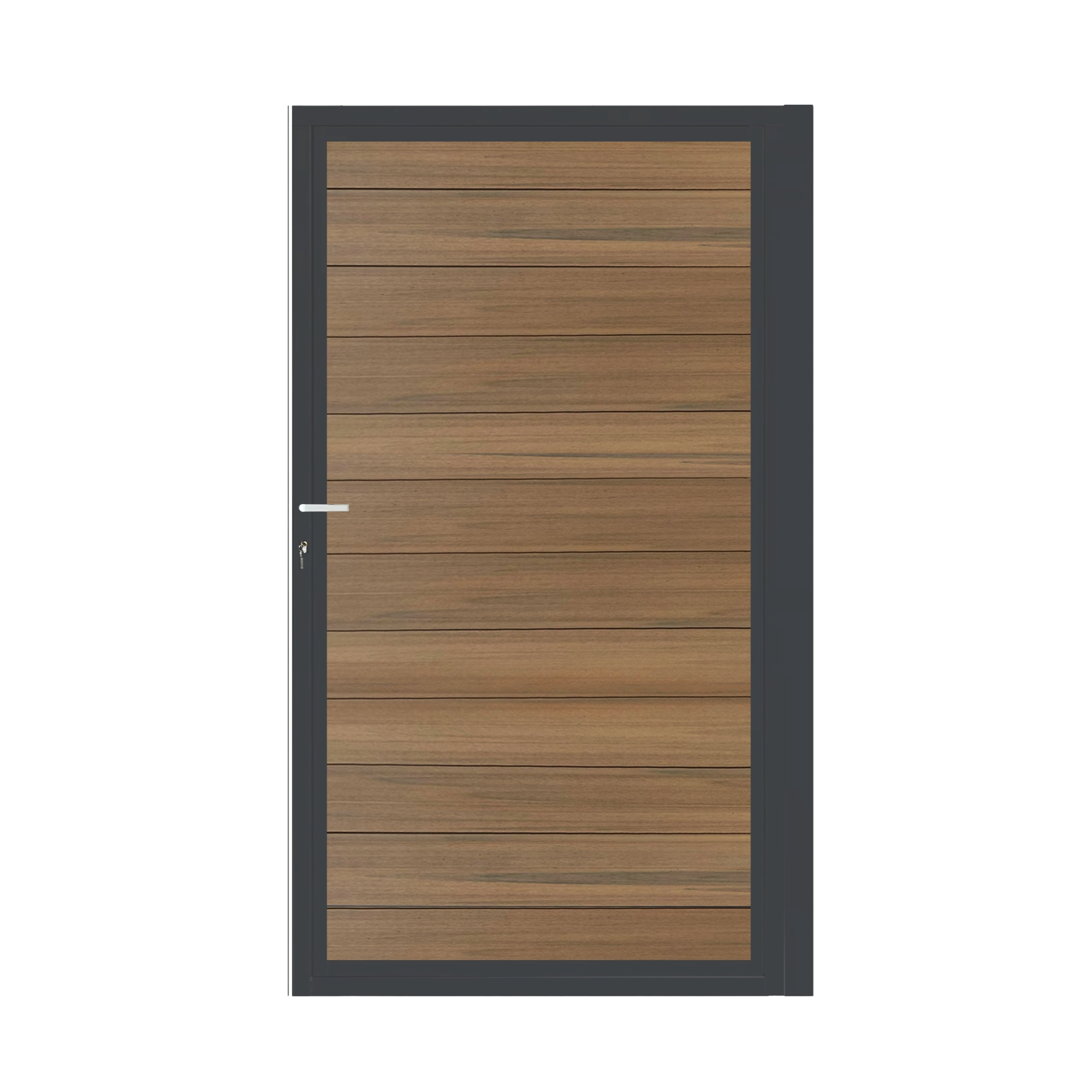 CompoGarden composiet poort Teak Geborsteld horizontaal met antraciet aluminium poortframe 