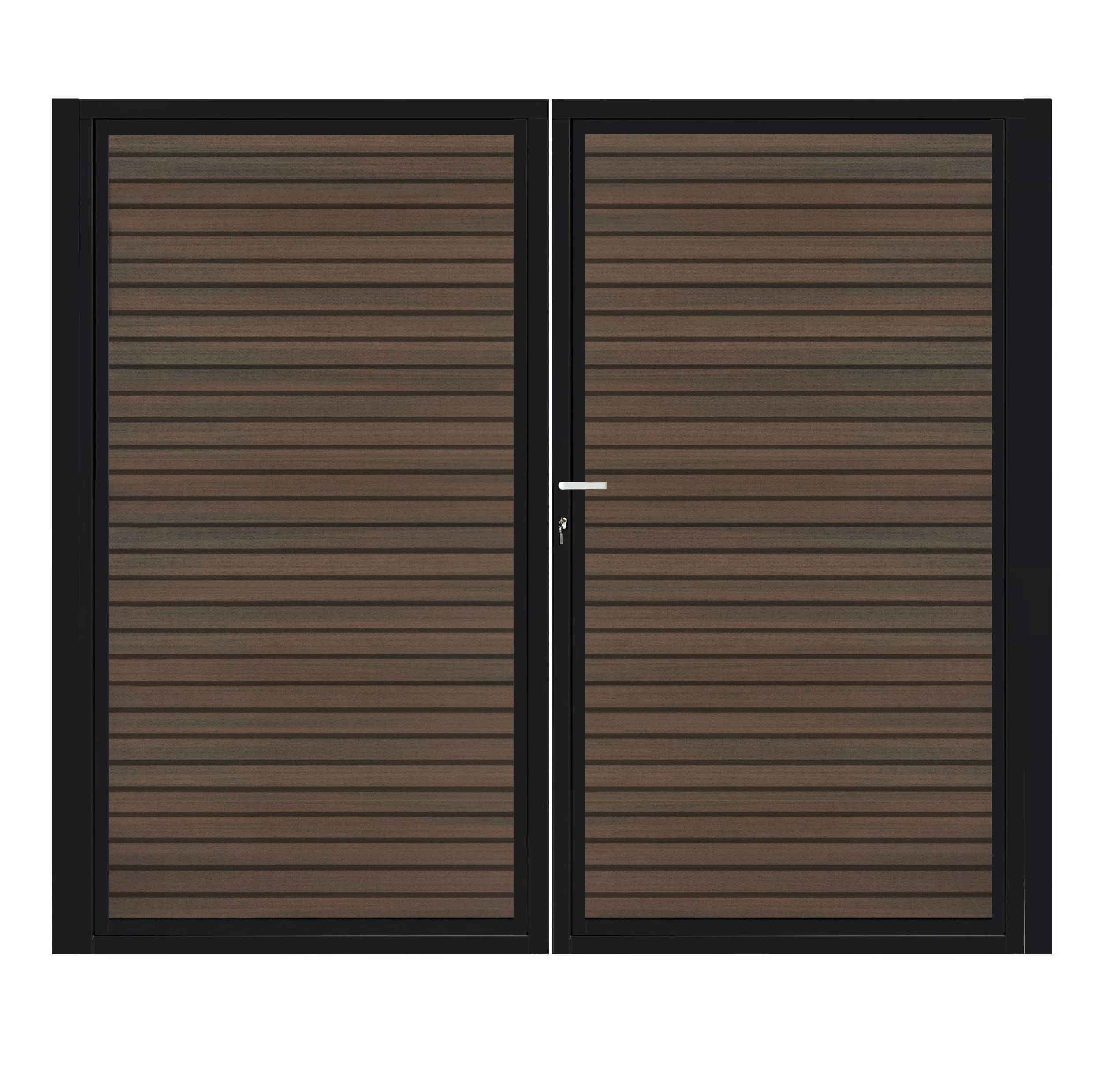 CompoGarden composiet dubbele poort Donkerbruin Rhombus horizontaal met zwart stalen poortframe - 300 x 185 cm 