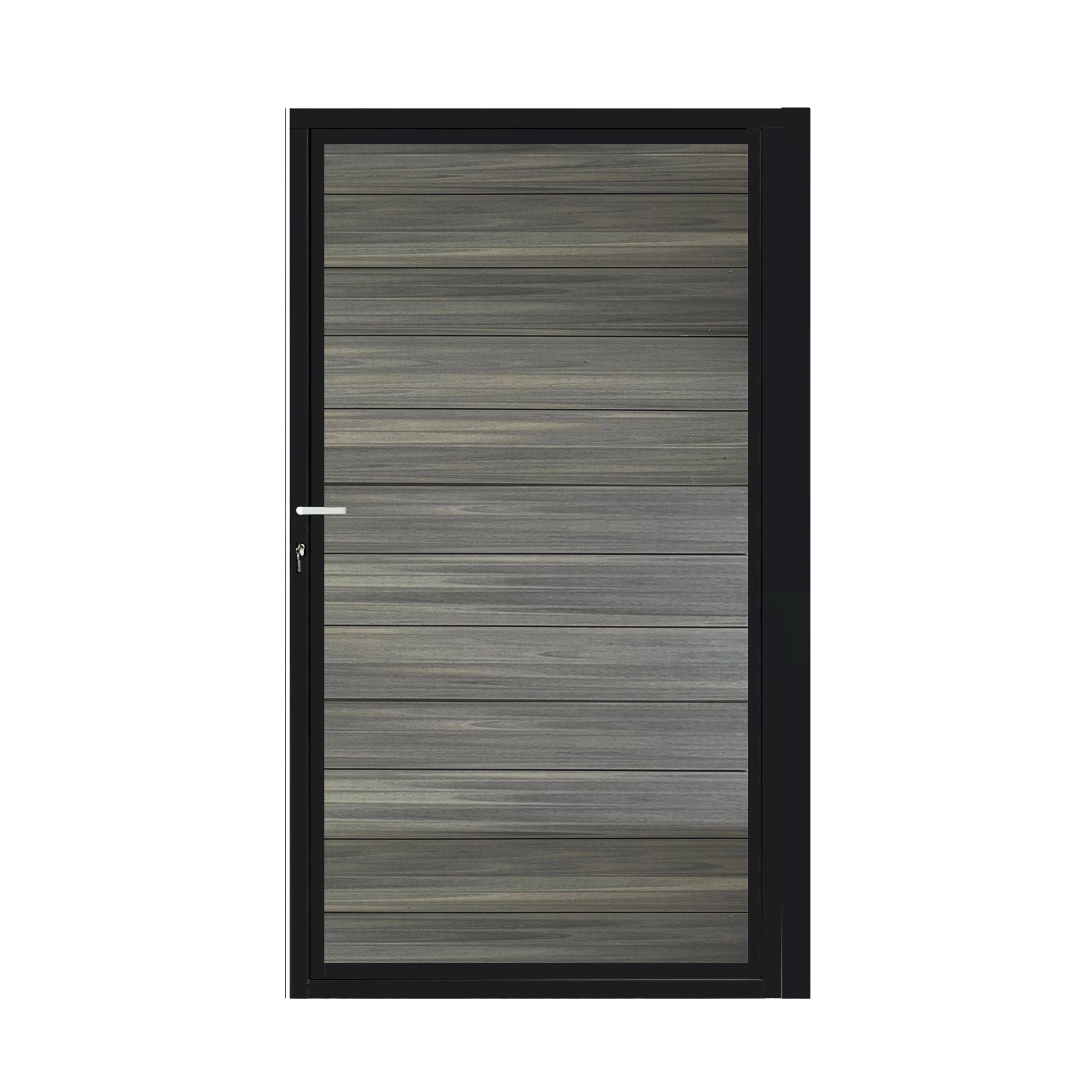 CompoGarden composiet poort Antraciet Geborsteld horizontaal met zwart aluminium poortframe