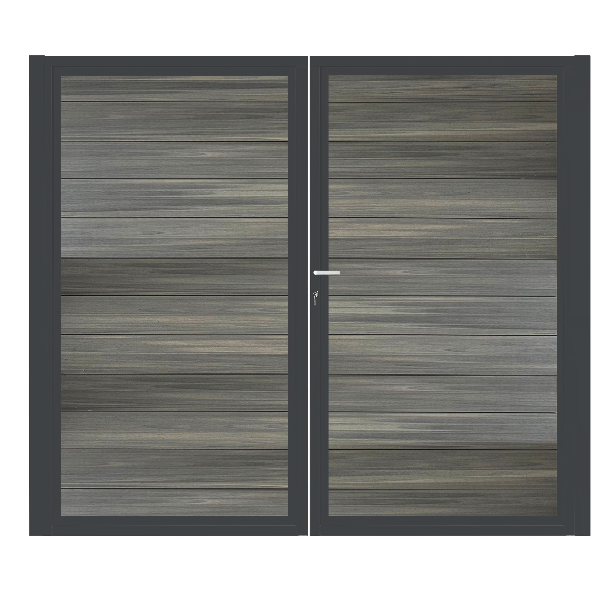 CompoGarden composiet dubbele poort Antraciet Geborsteld horizontaal met antraciet stalen poortframe - 300 x 185 cm