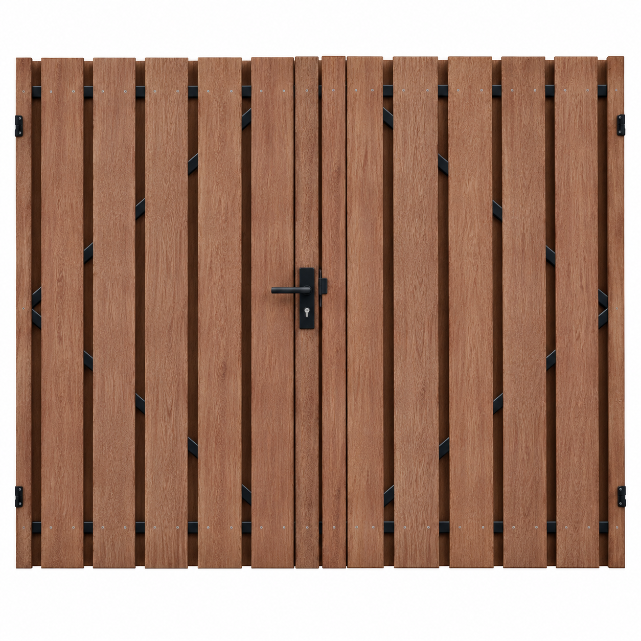 Hardhouten dubbele tuindeur met gepoedercoat frame