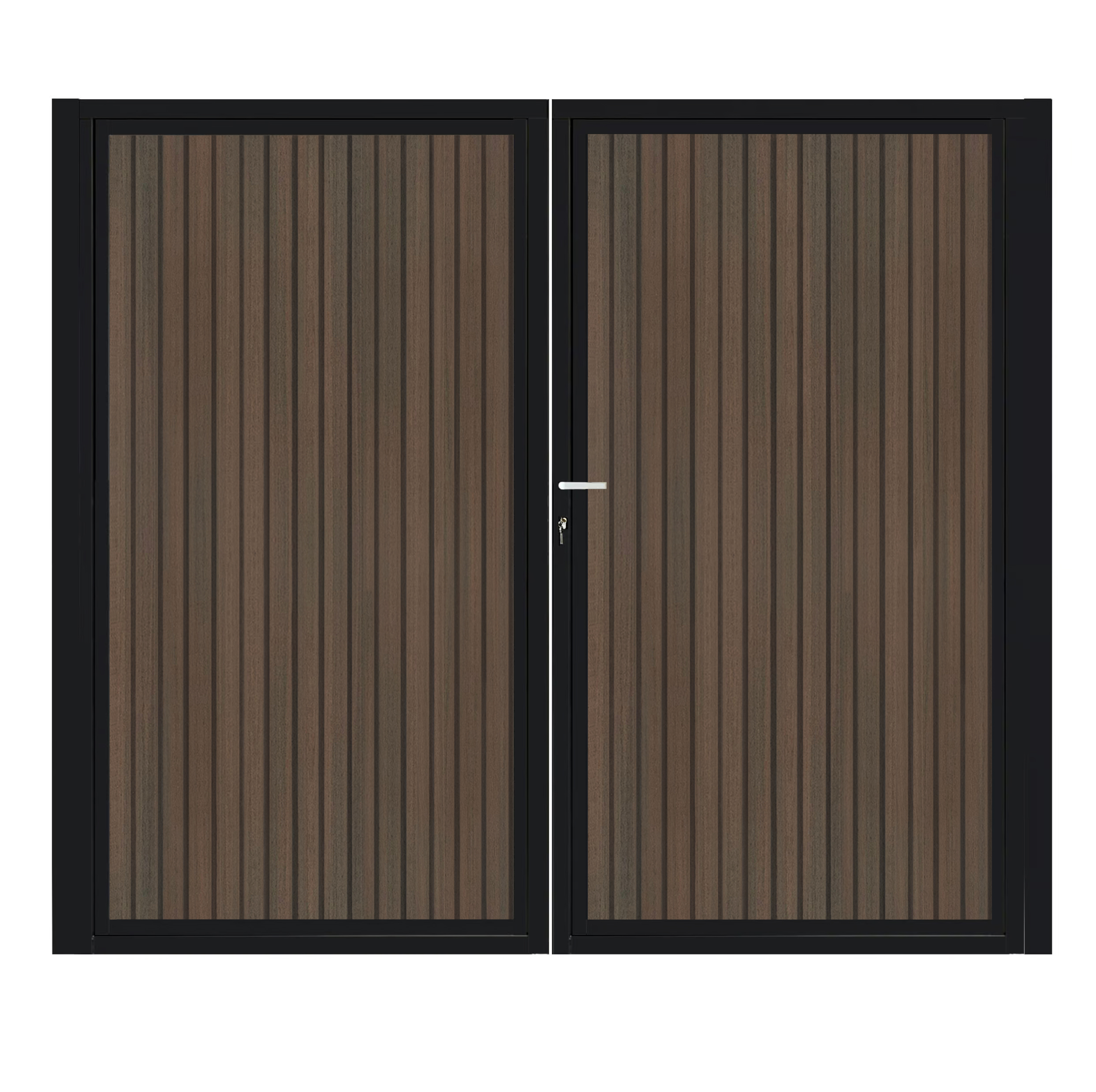 CompoGarden composiet dubbele poort Donkerbruin Rhombus verticaal met zwart stalen poortframe - 300 x 185 cm 