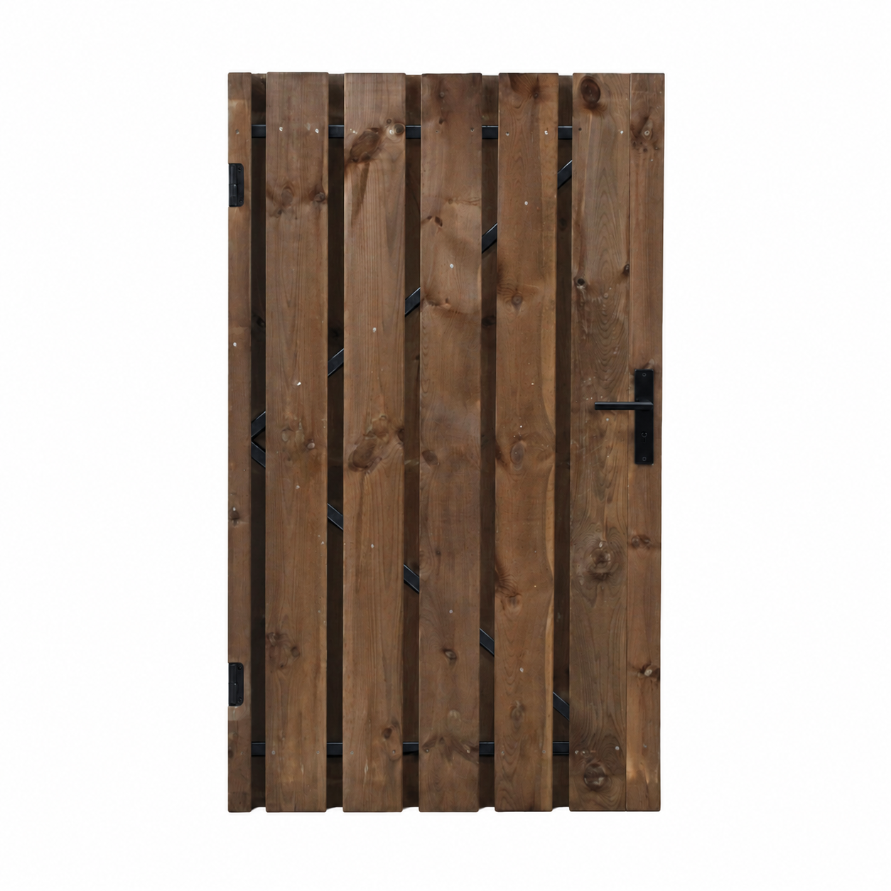 Bruin geïmpregneerde tuindeur met gepoedercoat frame 
