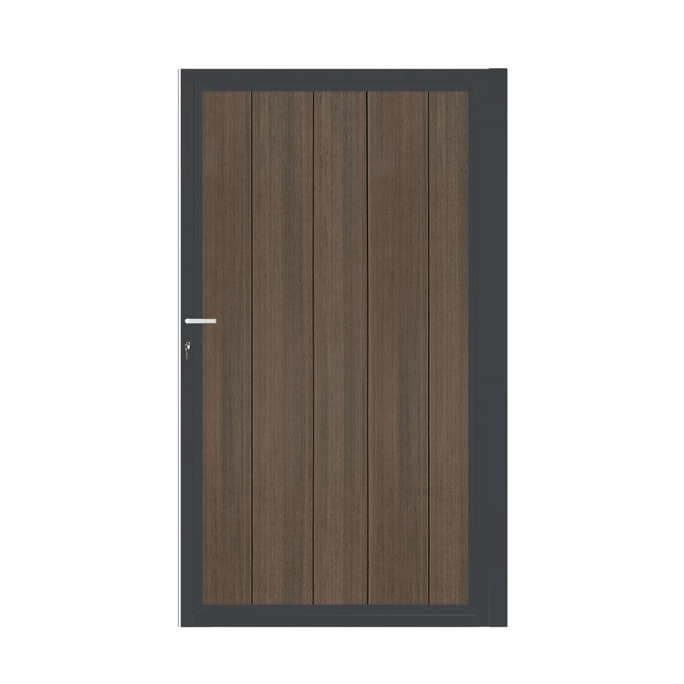 CompoGarden composiet poort Donkerbruin Geborsteld verticaal met antraciet stalen poortframe - 100 x 185 cm