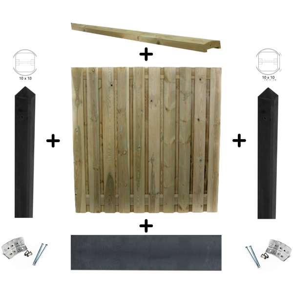 Startpakket grenen hout - antraciet ongecoat beton schutting