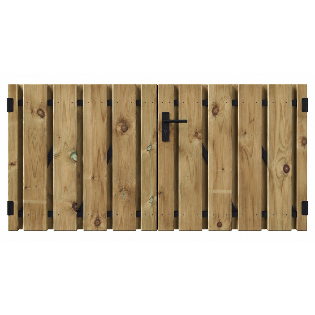 Grenen geschaafd dubbele tuindeur laag met gepoedercoat frame 