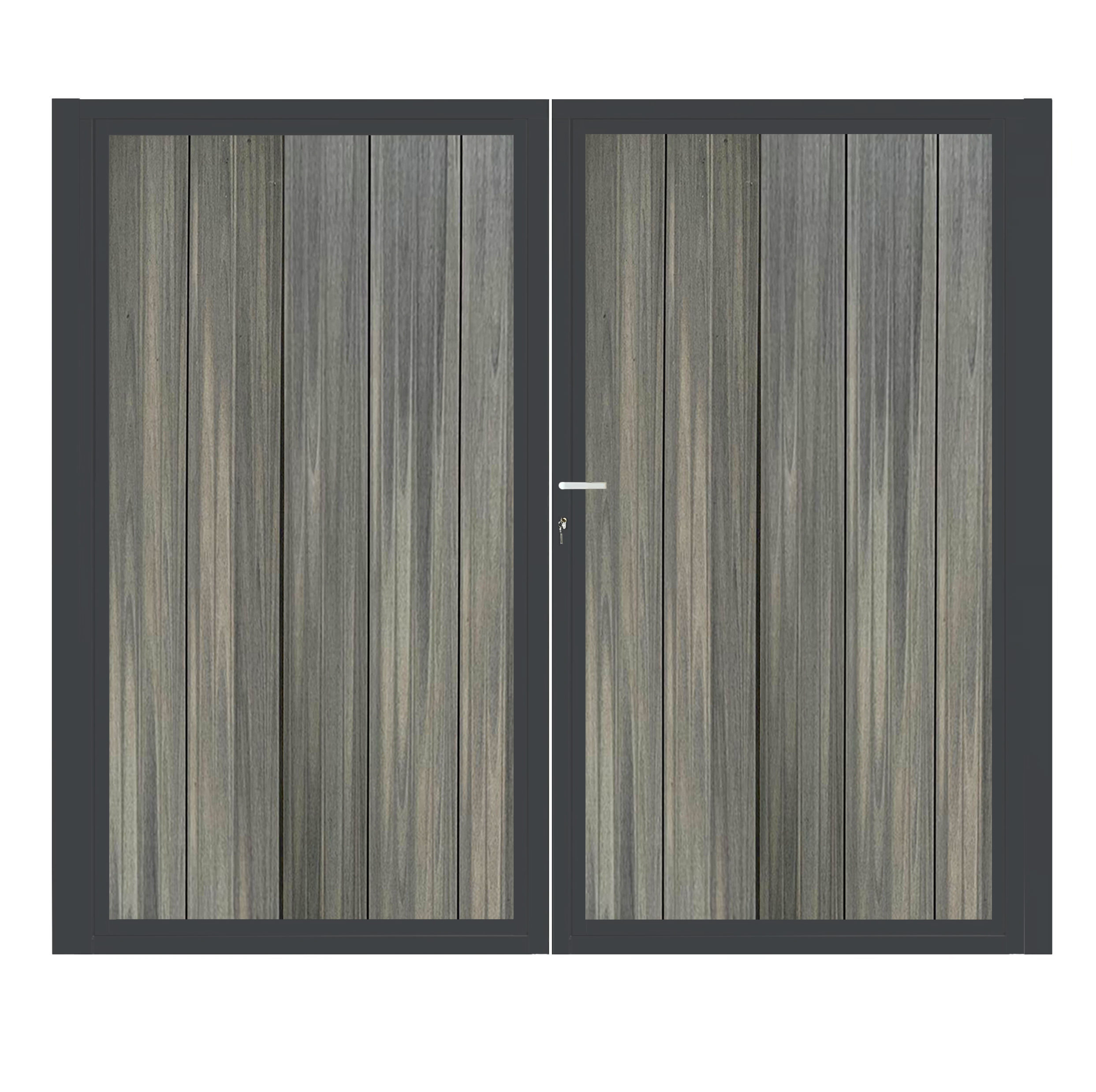 CompoGarden composiet dubbele poort Antraciet Geborsteld verticaal met antraciet stalen poortframe - 300 x 185 cm