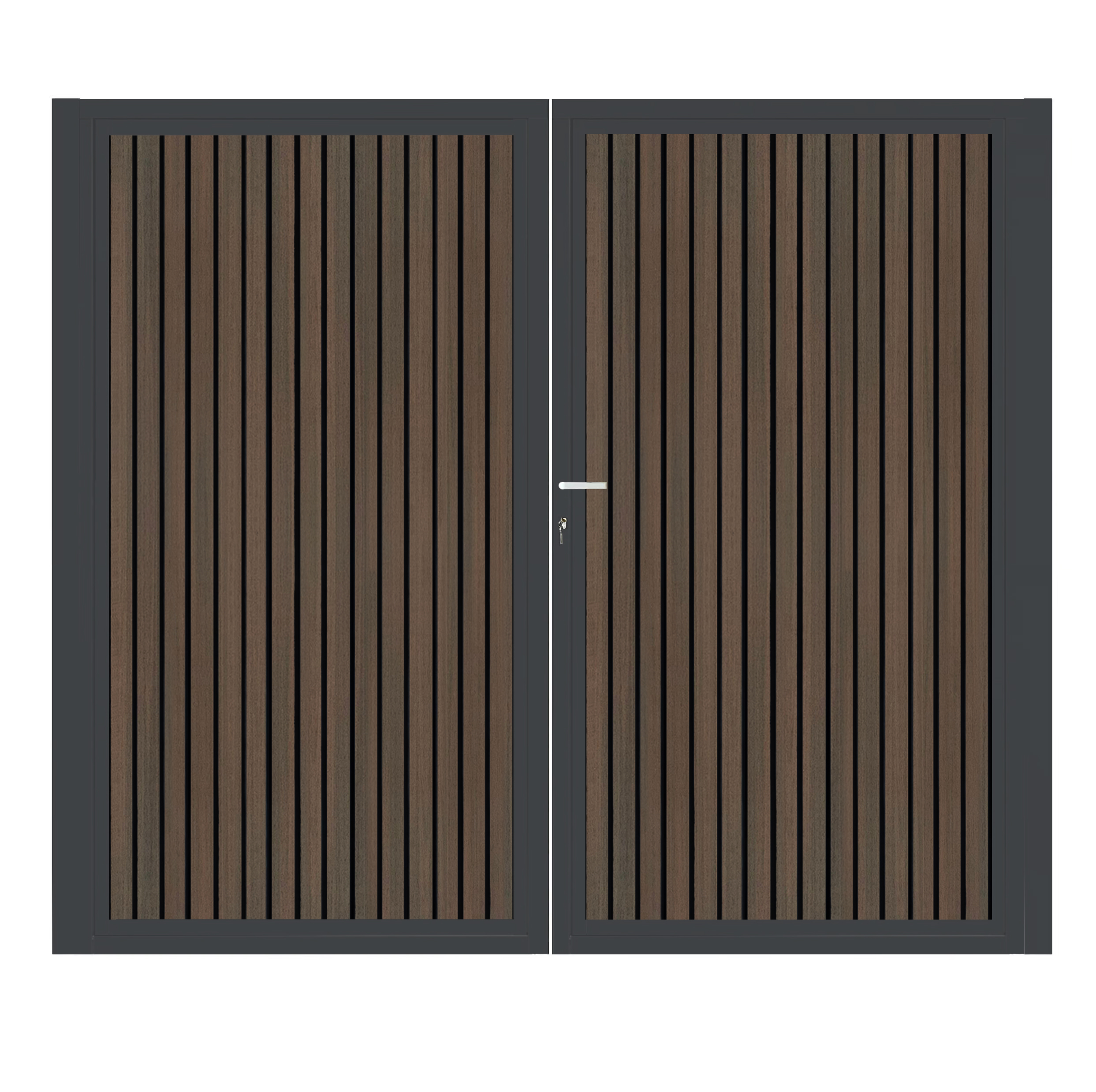 CompoGarden composiet dubbele poort Donkerbruin Rhombus Schaduw verticaal met antraciet stalen poortframe - 300 x 185 cm