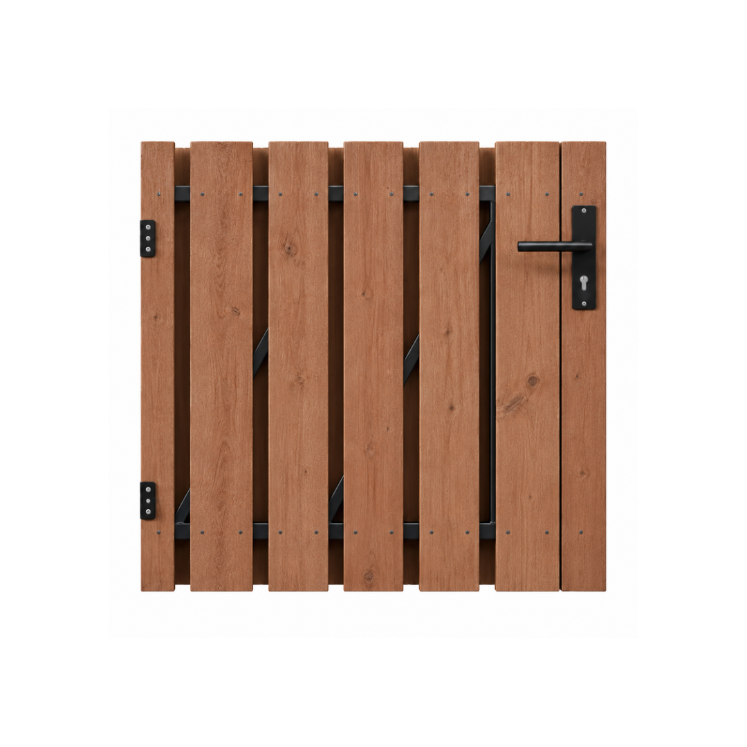 Hardhouten tuindeur laag met gepoedercoat frame