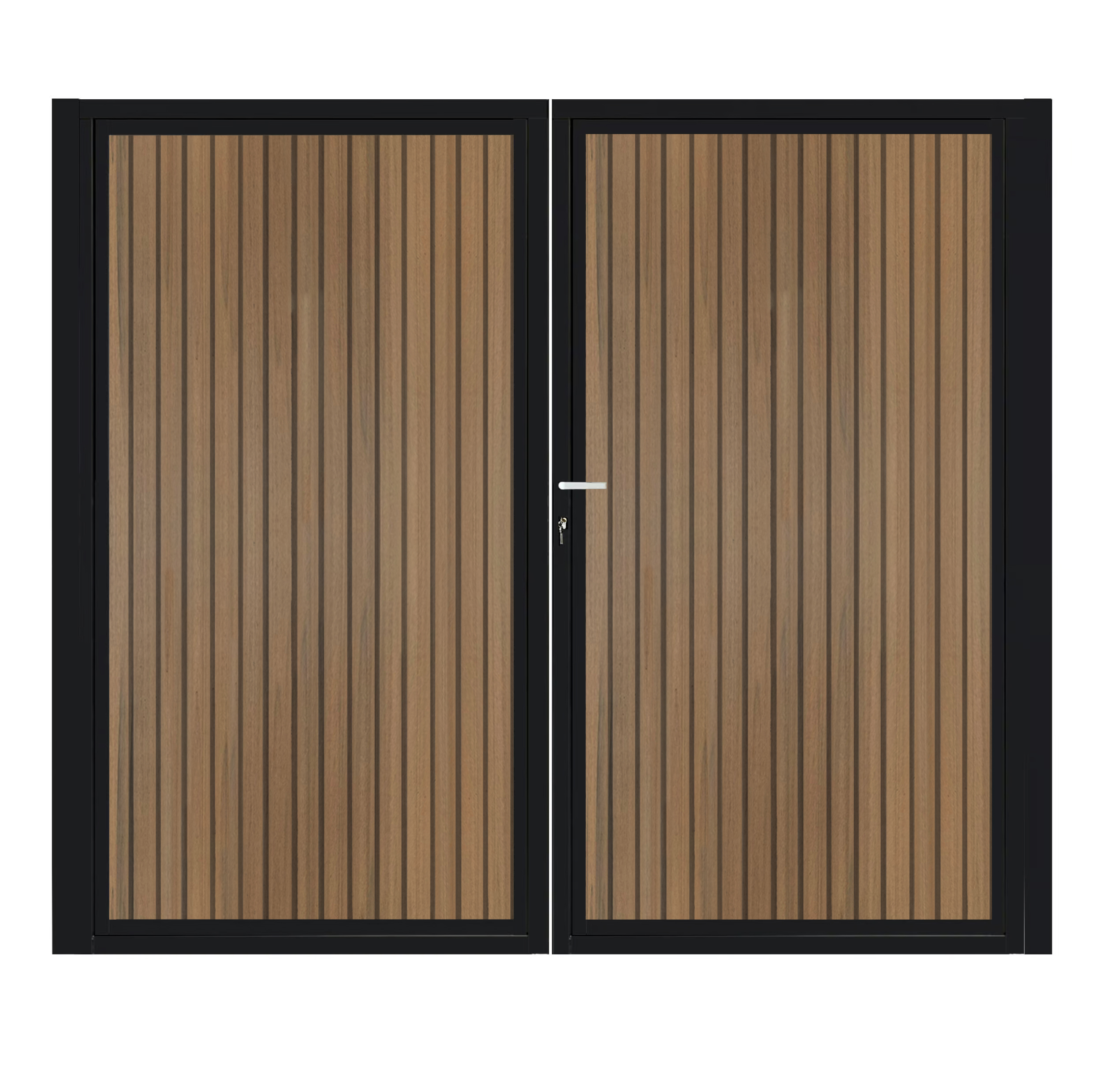 CompoGarden composiet dubbele poort Teak Rhombus verticaal met zwart stalen poortframe - 300 x 185 cm 