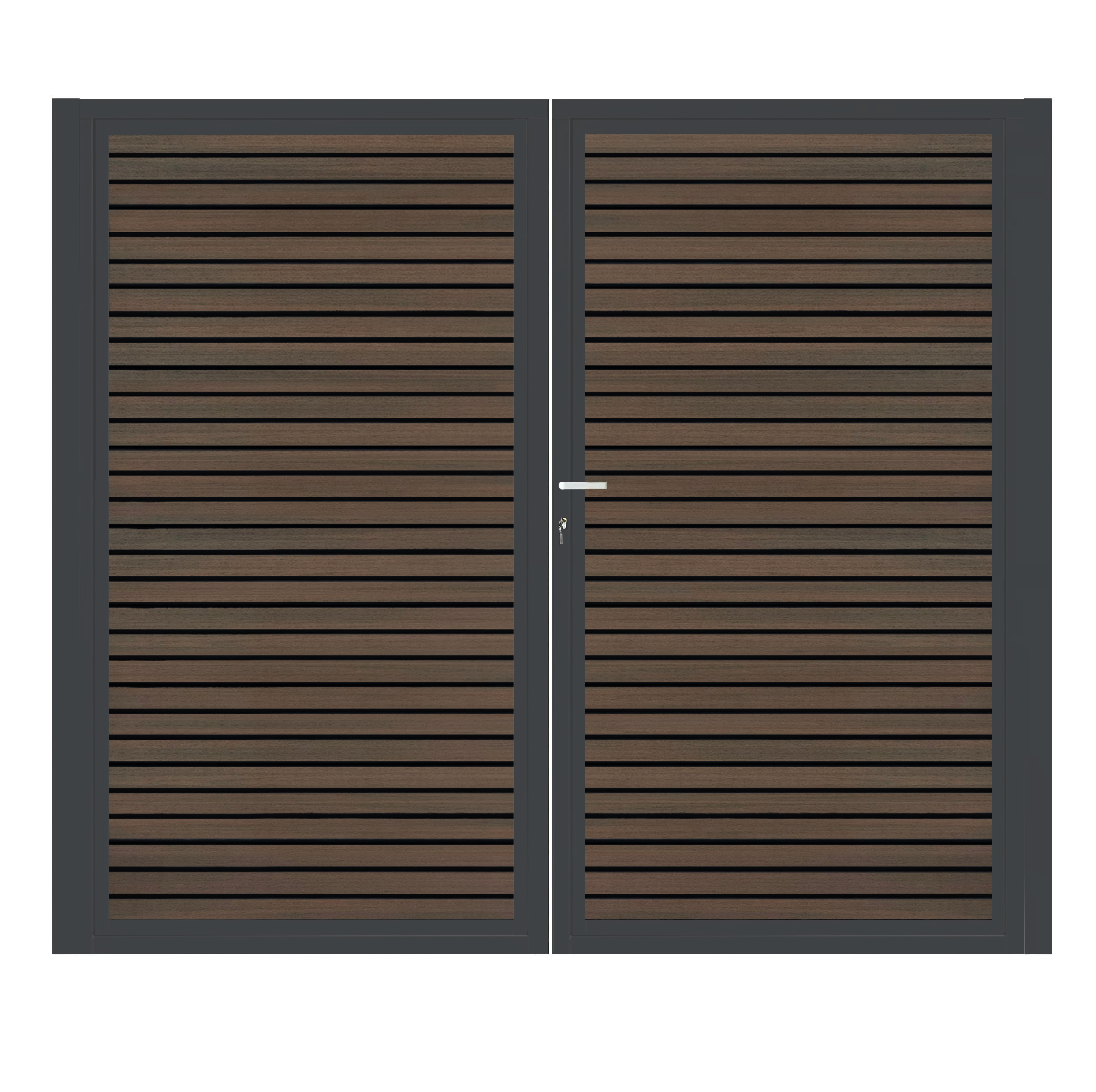 CompoGarden composiet dubbele poort Donkerbruin Rhombus Schaduw horizontaal met antraciet stalen poortframe - 300 x 185 cm