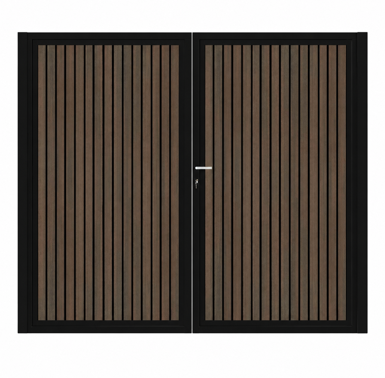 CompoGarden composiet dubbele poort Donkerbruin Rhombus Schaduw verticaal met zwart stalen poortframe - 300 x 185 cm