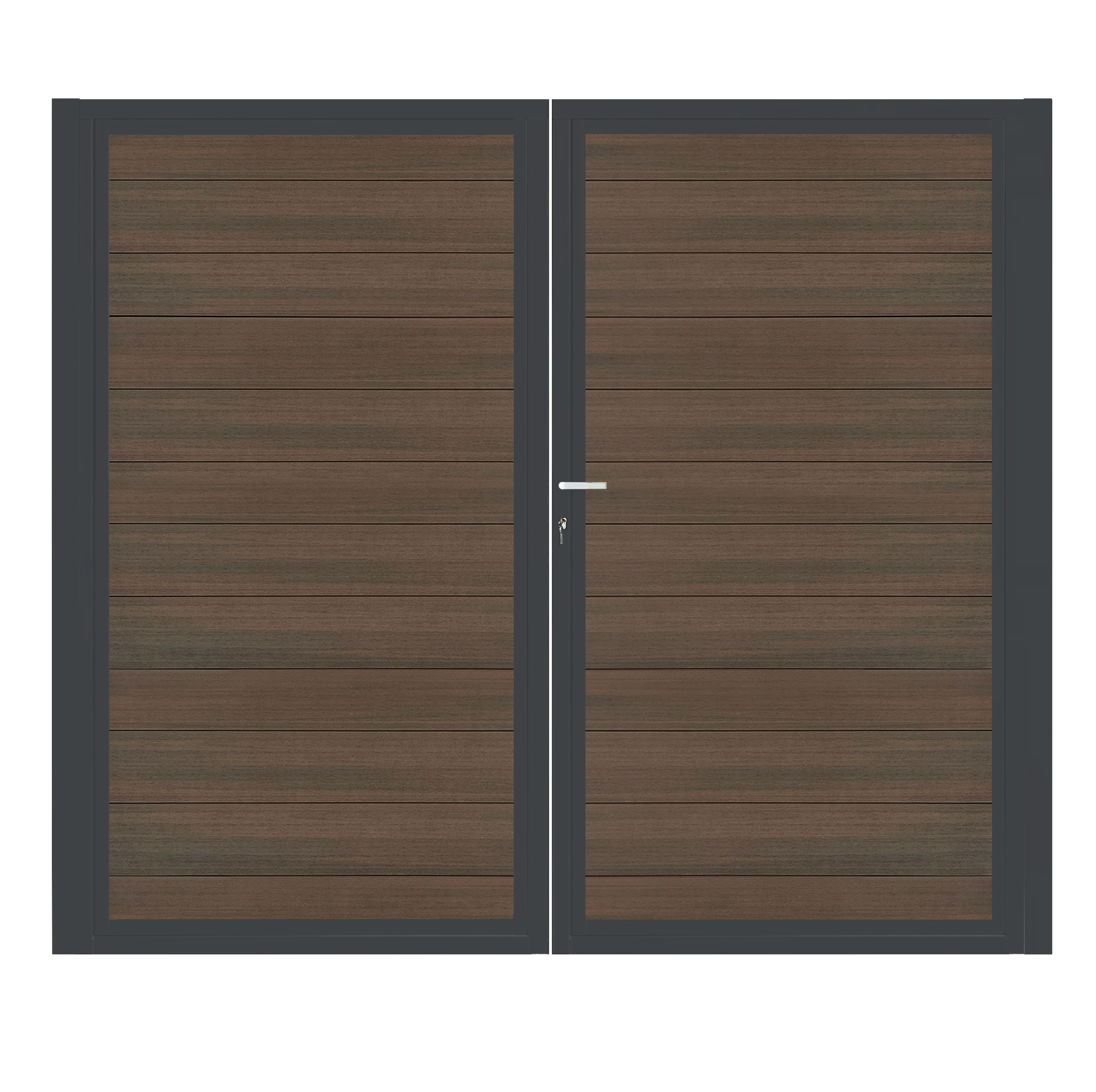 CompoGarden composiet dubbele poort Donkerbruin Geborsteld horizontaal met antraciet stalen poortframe - 300 x 185 cm