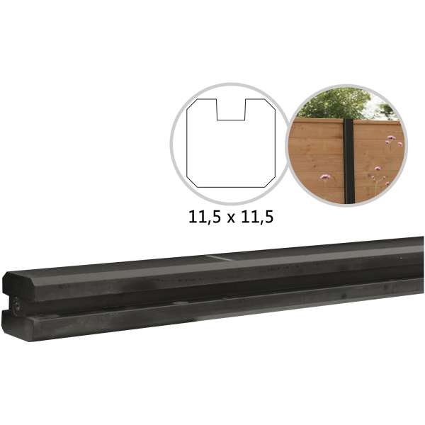 Beton eindpaal met sleuf antraciet gecoat - 11,5 x 11,5 x 277cm